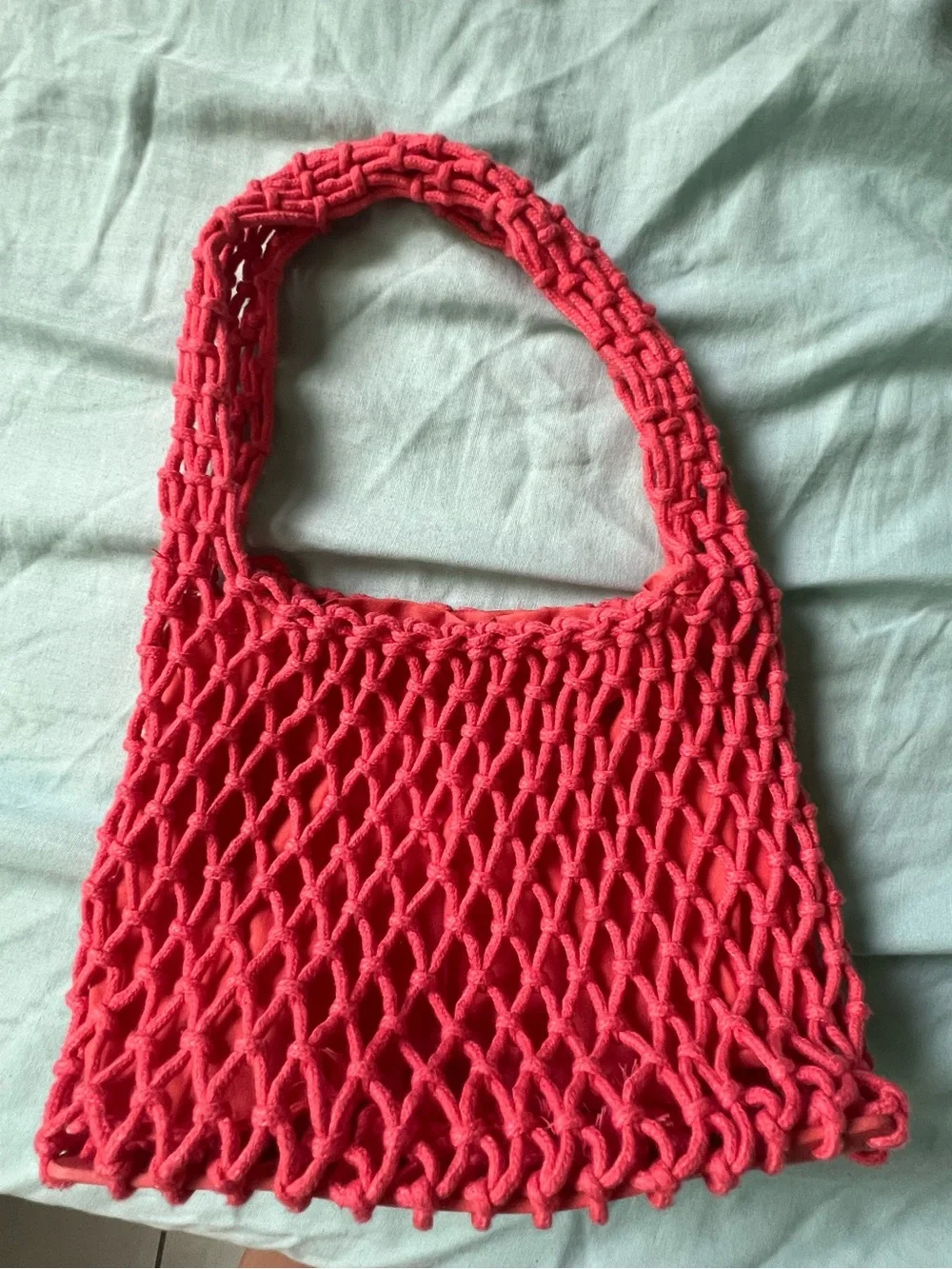 MEXICANA Handwoven Coral Pink Mesh Hobo Bag